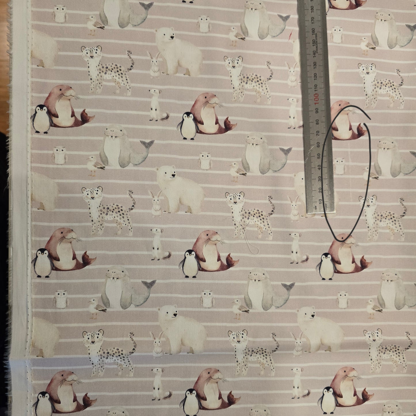 Arctic Friends 1.5" - Stone Stripe - Woven Cotton Fabric (2nds Small line through print - 1 meter)