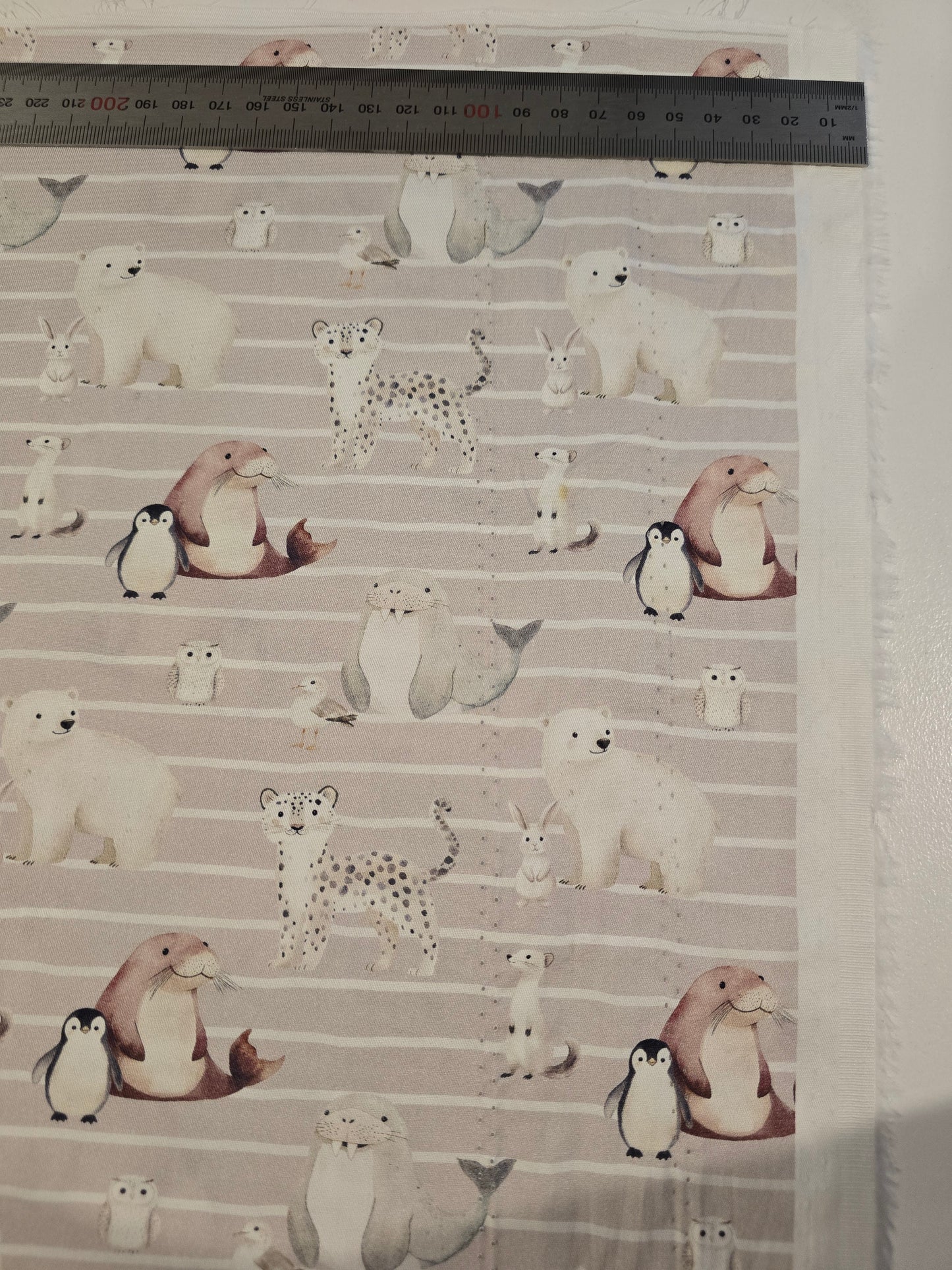 Arctic Friends 1.5" - Stone Stripe - Woven Cotton Fabric (2nds - Printing teeth marks - 1 meter)