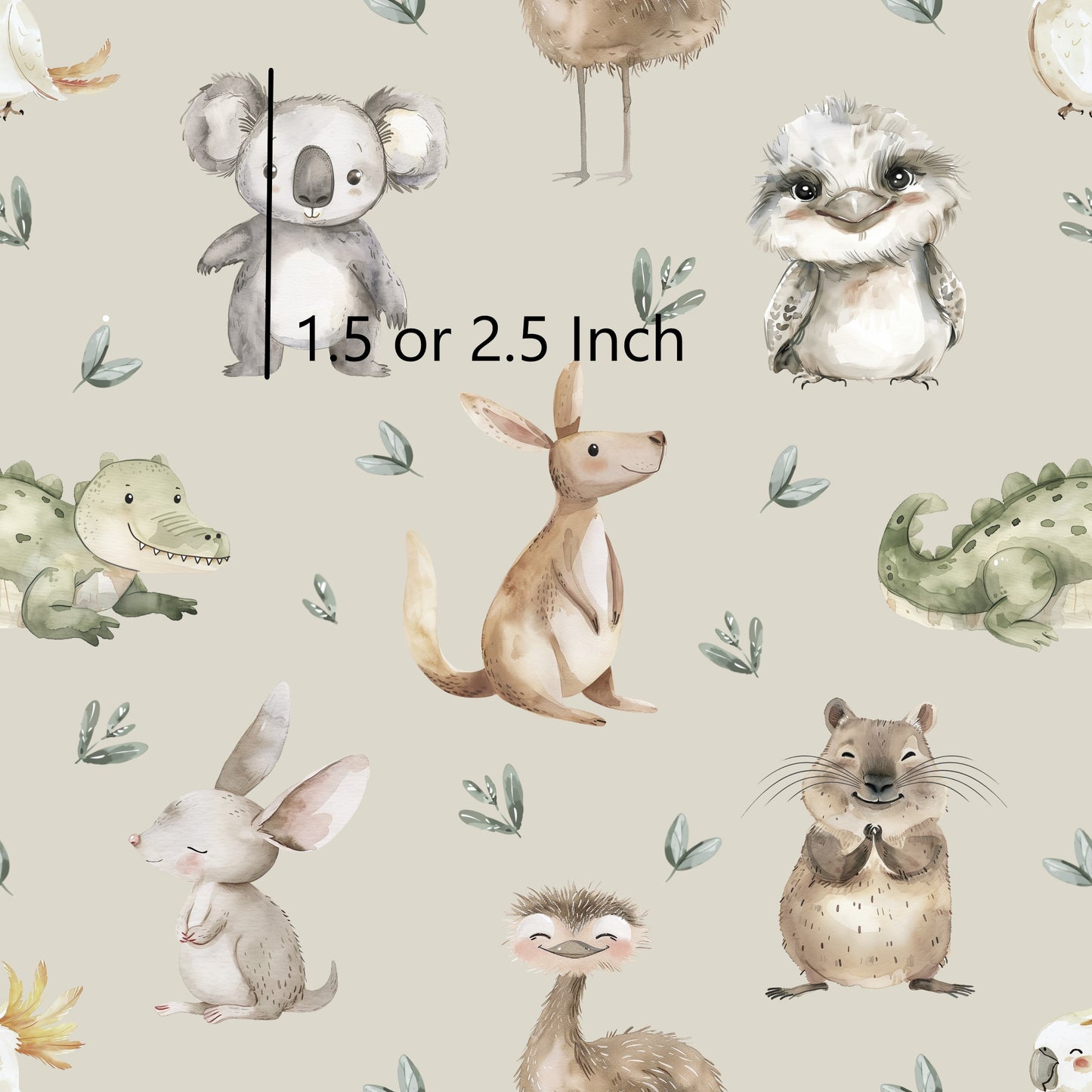 Aussie Animals - Sage - 1.5" (65cm Remnant) - Woven Cotton Fabric
