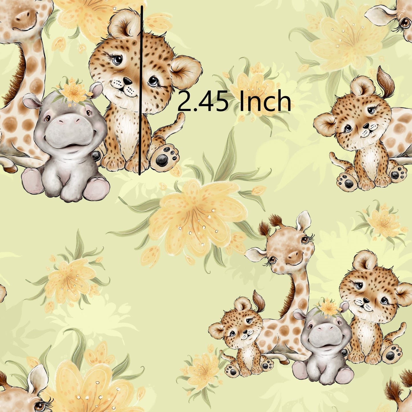Baby African Animals - Green - Woven Cotton Fabric