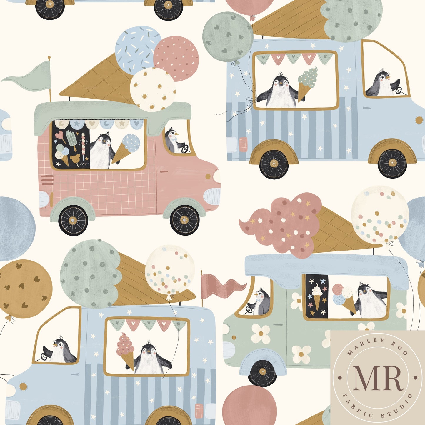 May Pre Order - Ice Cream Trucks & Penguins - White