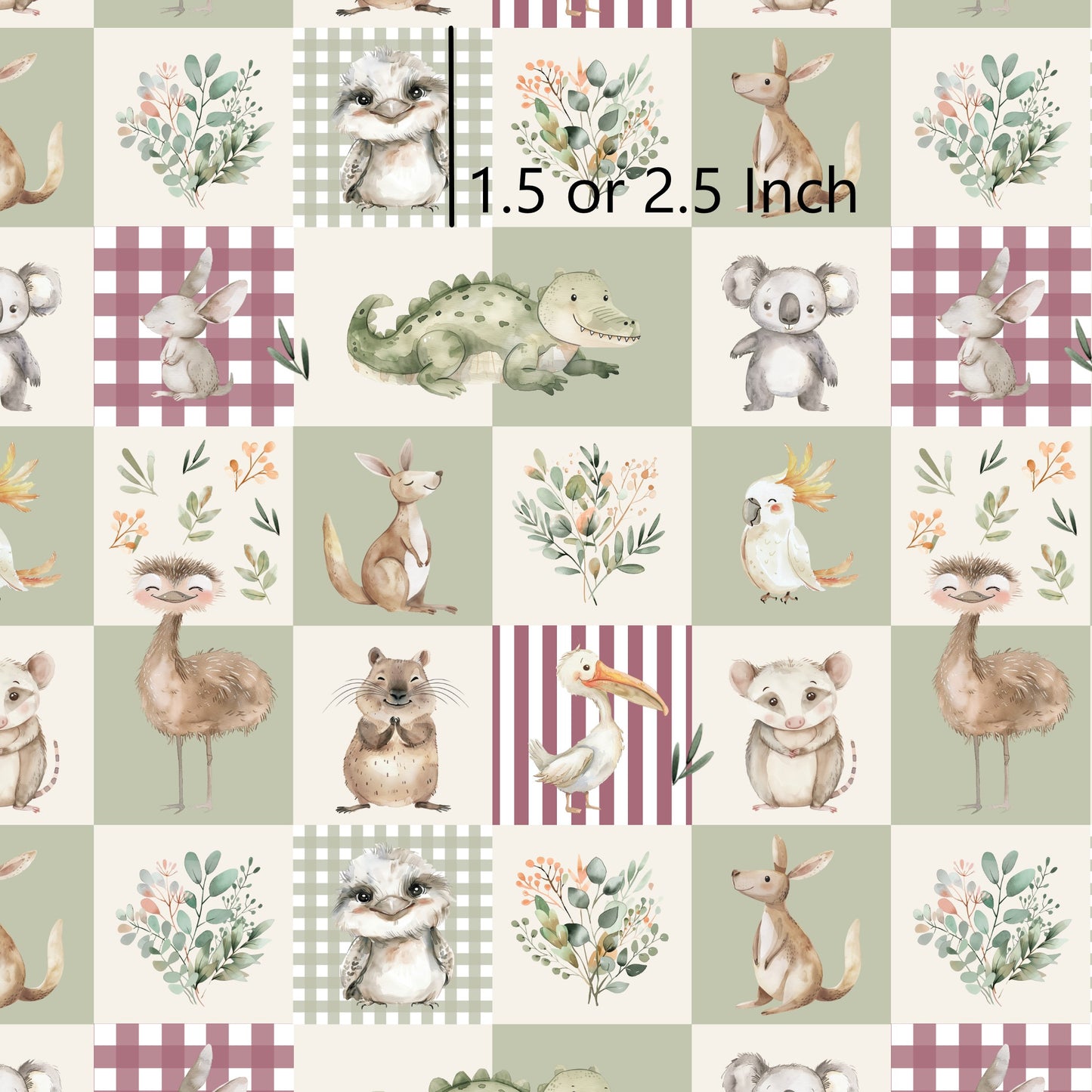 Aussie Animals Check - Meadow - 1.5" - Woven Cotton Fabric