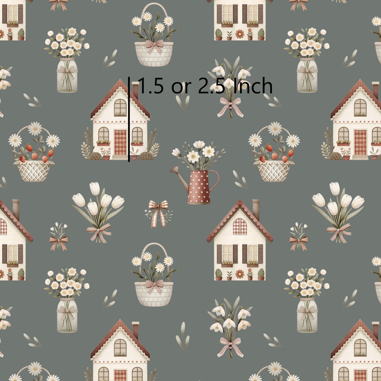 Cottage Floral - Pine 1.5" - Woven Cotton Fabric