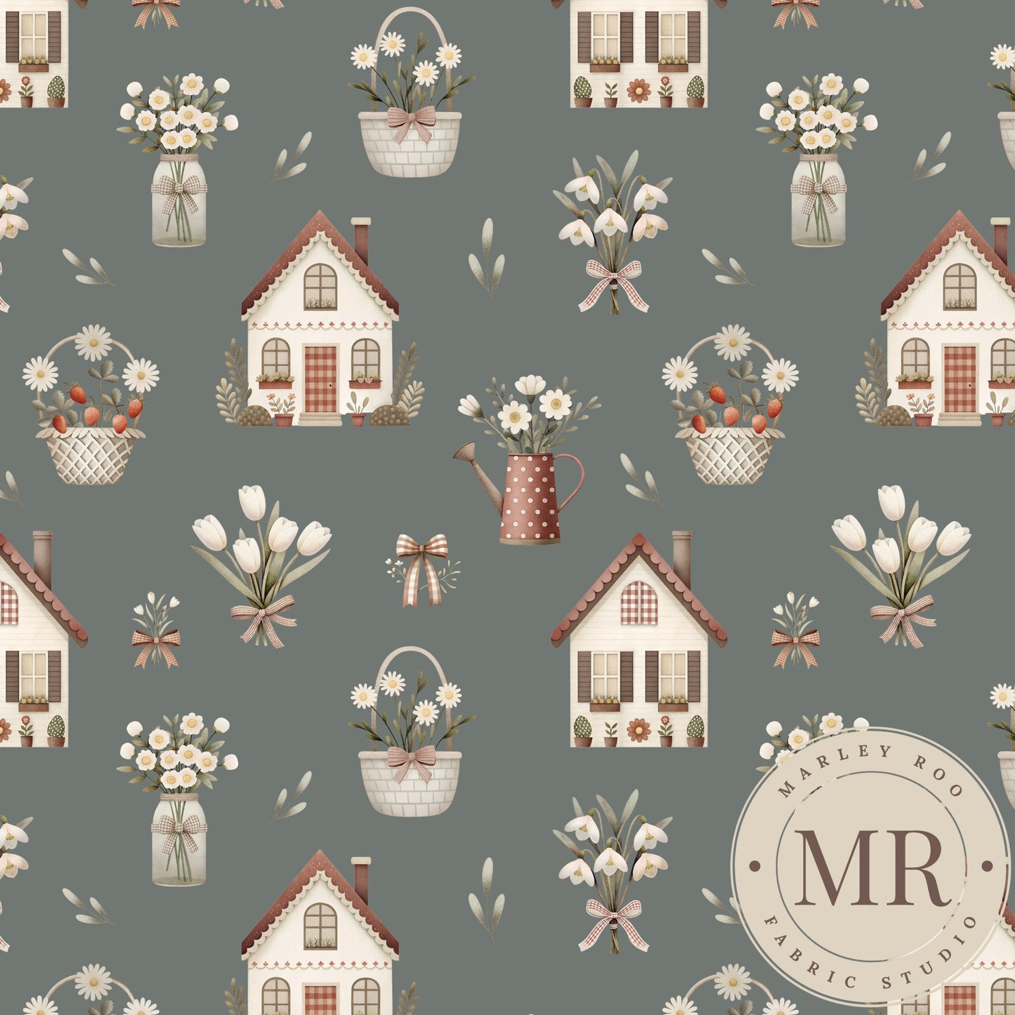 Cottage Floral - Pine 1.5" - Woven Cotton Fabric