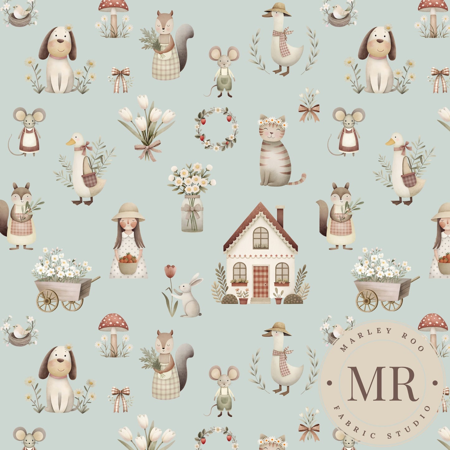 Cottage - Mint 1.5" - Woven Cotton Fabric