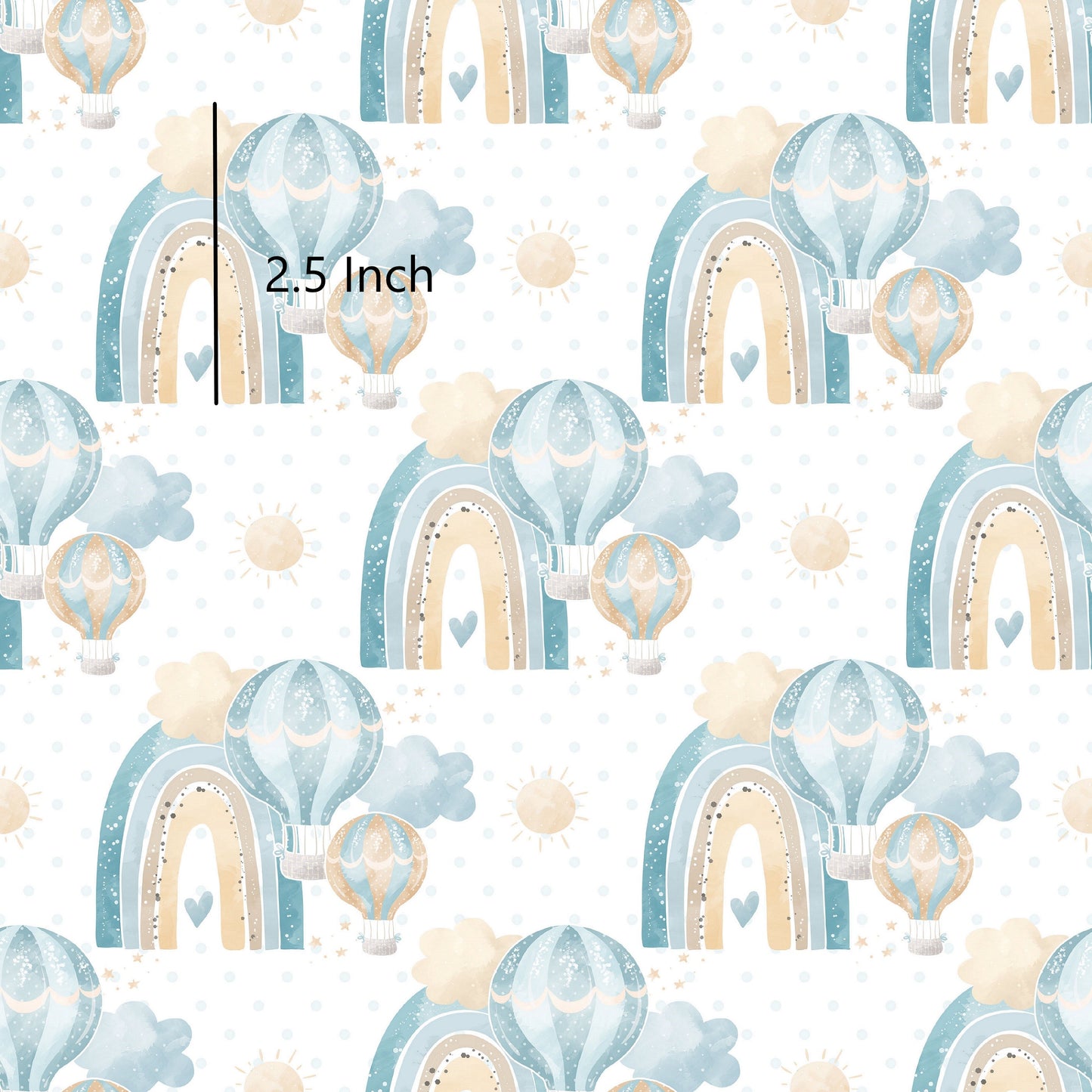 May Pre Order - Blue Rainbow & Hot Air Balloons On White