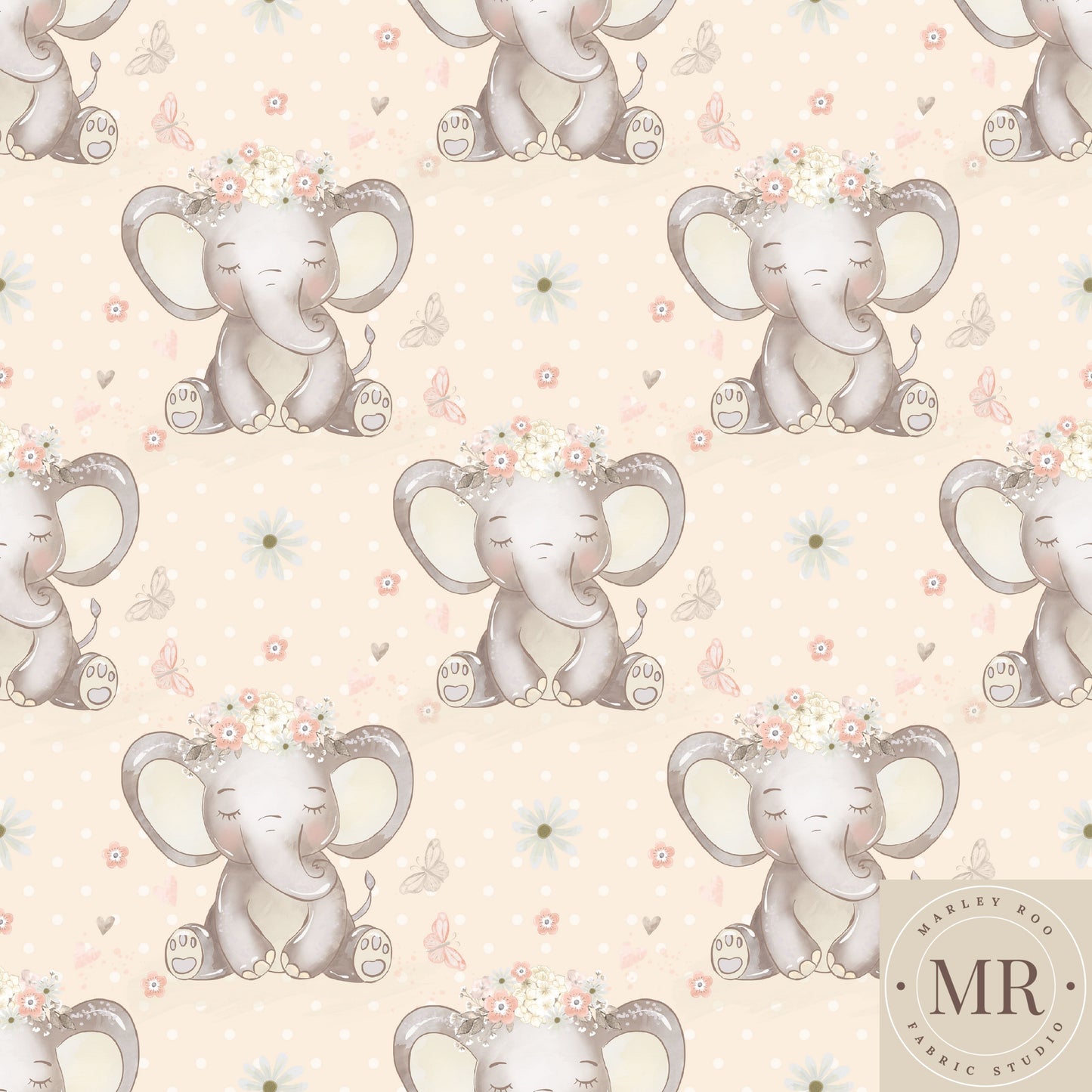 May Pre Order- Floral Elephants On Peach