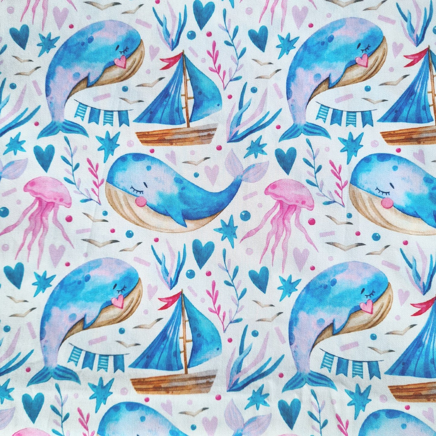 Pink Whale Love - Woven Cotton Fabric