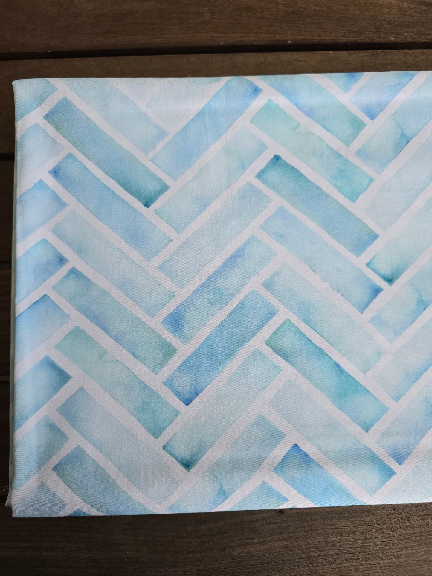 Blue Herringbone - Woven Cotton Fabric (slightly faded)