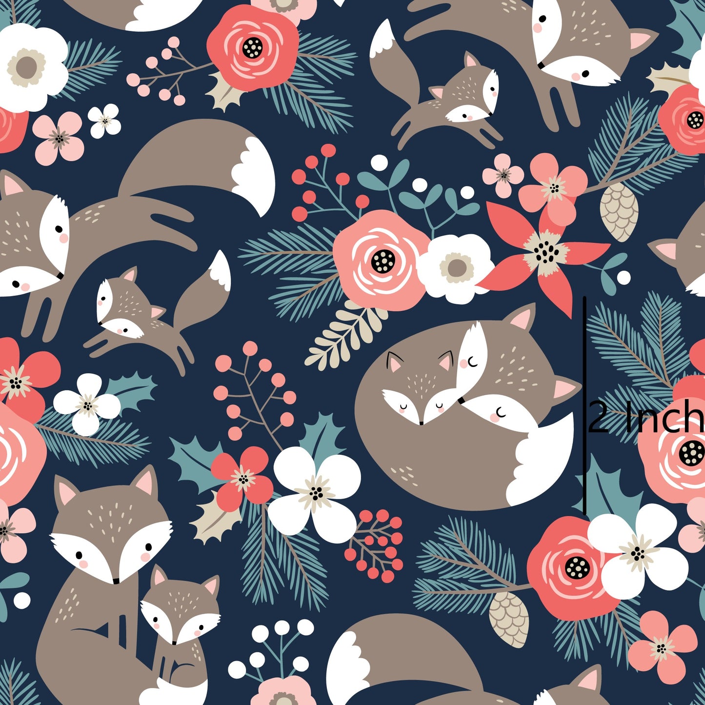 Floral Fox - Cotton Canvas Fabric (95cm Remnant)