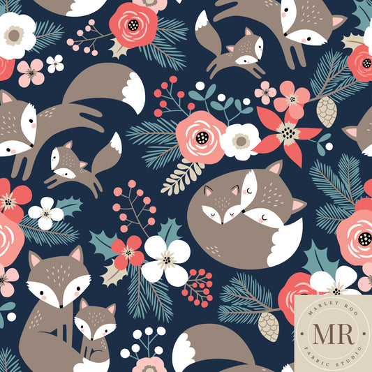 Floral Fox - Cotton Canvas Fabric (95cm Remnant)