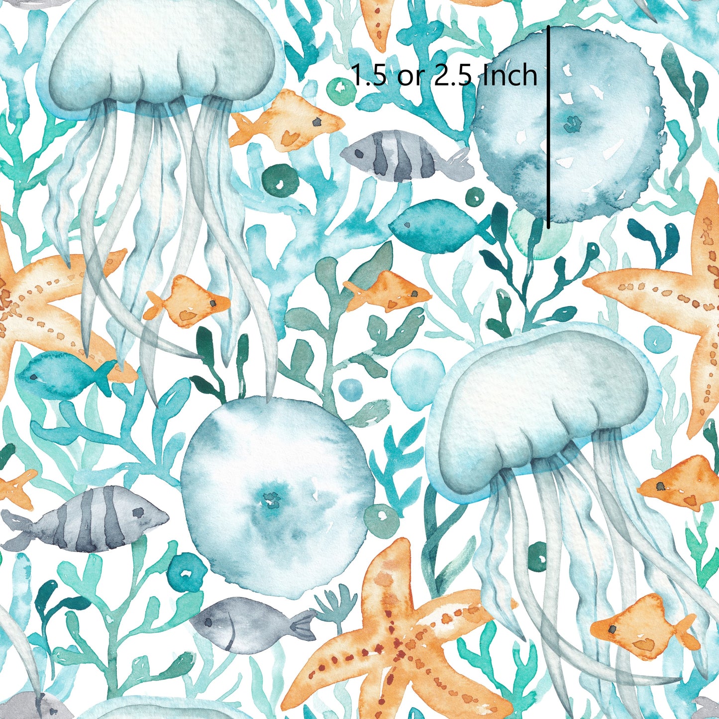 Jelly Fish - Cotton Canvas Fabric 4" (1 M Length due to size of scale)