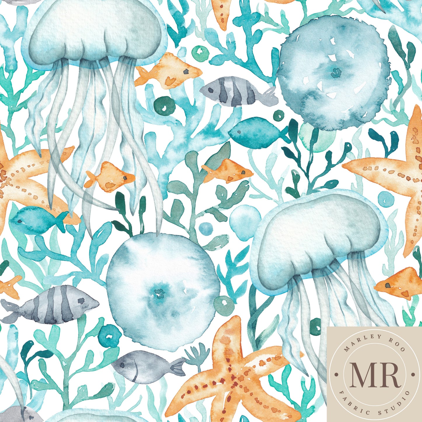 Jelly Fish - Cotton Canvas Fabric 4" (1 M Length due to size of scale)