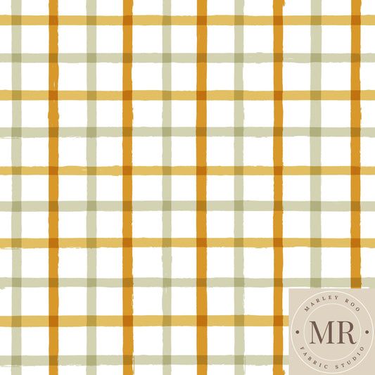 Mustard Olive Plaid - Woven Cotton Fabric (Printed Brighter - Mustard is more orange)