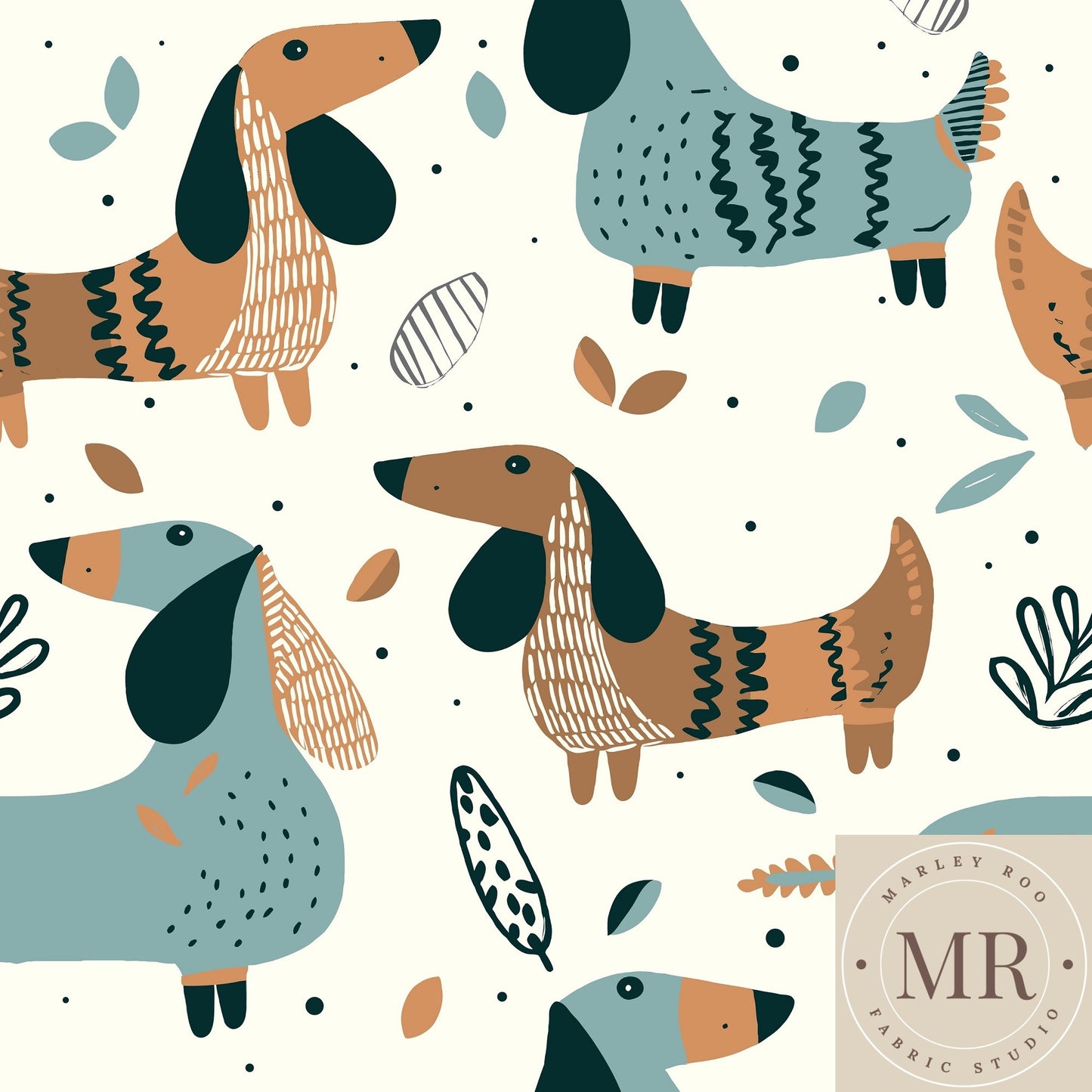 Sammy sausage dog 1.5" - Woven Cotton Fabric