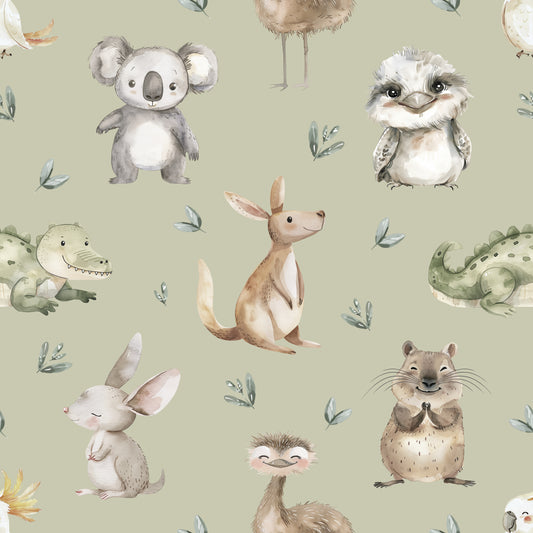 Aussie Animals - Sage - 1.5" (60cm Remnant) - Woven Cotton Fabric