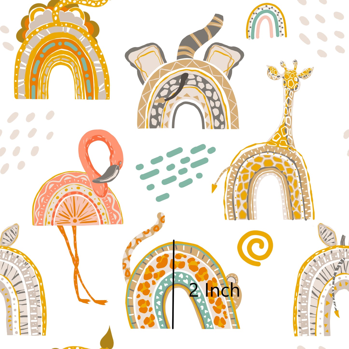Boho Rainbow Animals (95cm Remnant) - Woven Cotton Fabric