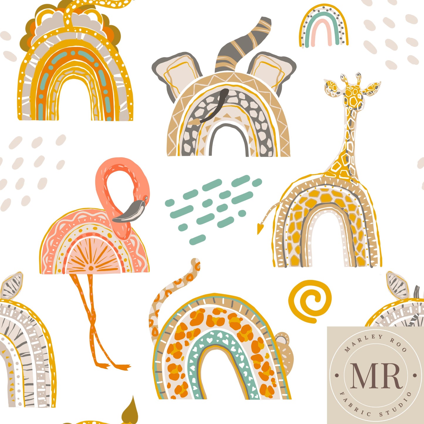 Boho Rainbow Animals (95cm Remnant) - Woven Cotton Fabric
