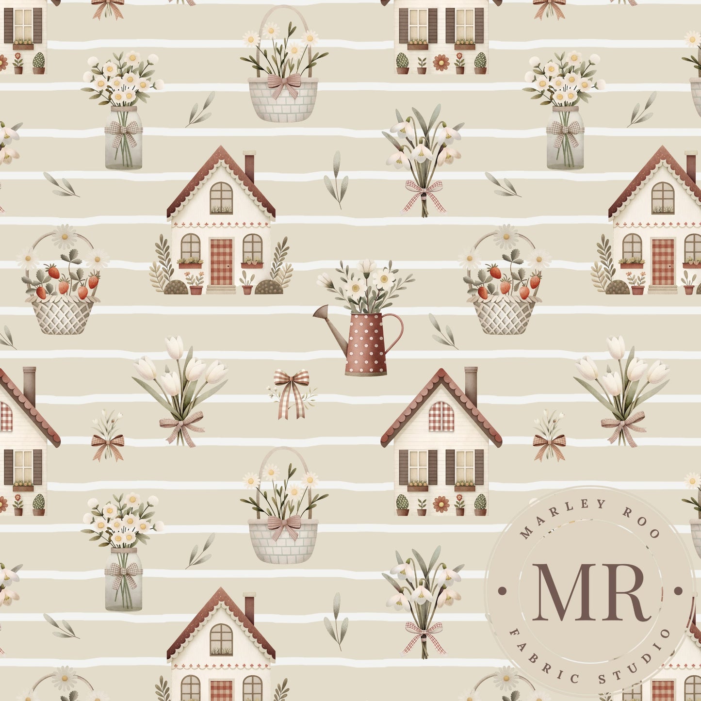 November Pre Order - Cottage Floral - Ecru Stripe