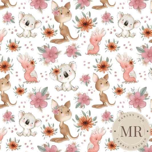 November Pre Order - Floral Aussie Animals - White