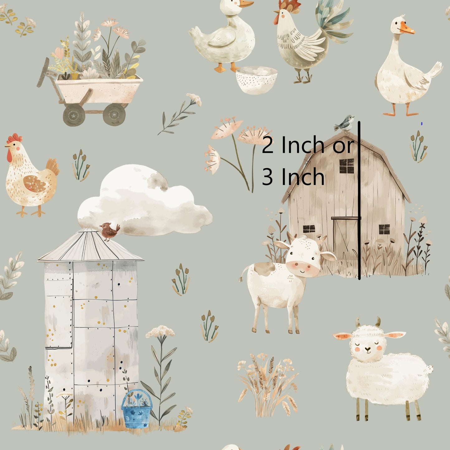 Meadow 3" - Blue - Woven Cotton Fabric