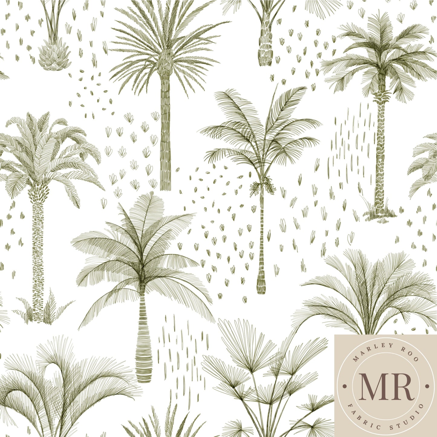 Olive Palm Tree - Woven Cotton Fabric