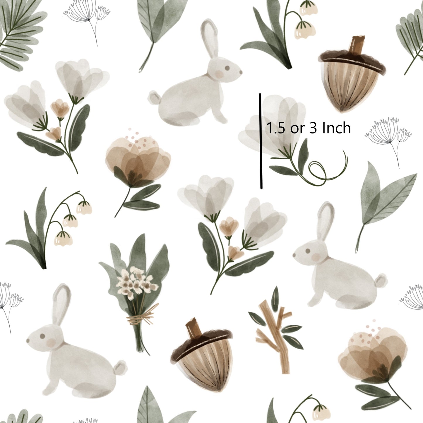 Boho Rabbit Bloom - Woven Twill Cotton Fabric 1.5 Inch