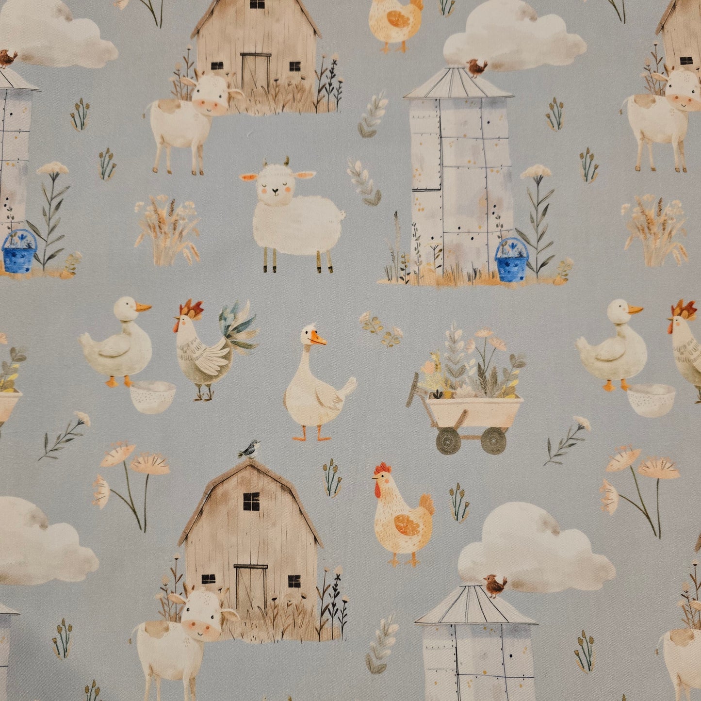 Meadow 3" - Blue - Woven Cotton Fabric