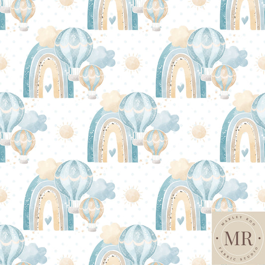 May Pre Order - Blue Rainbow & Hot Air Balloons On White