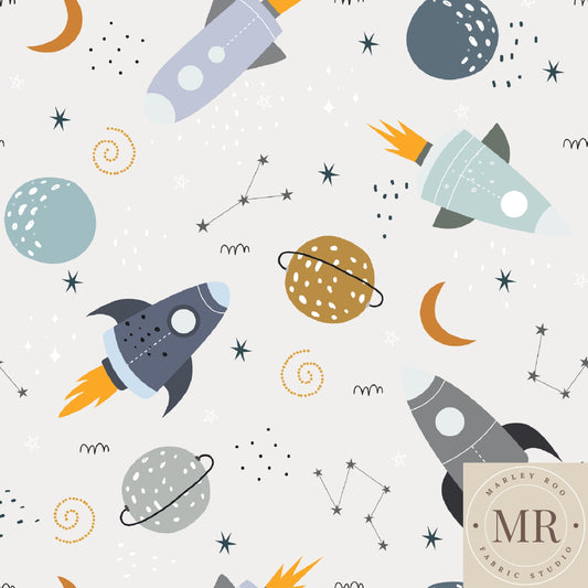 Rockets In Space - Woven Cotton Fabric (64cm Remnant)