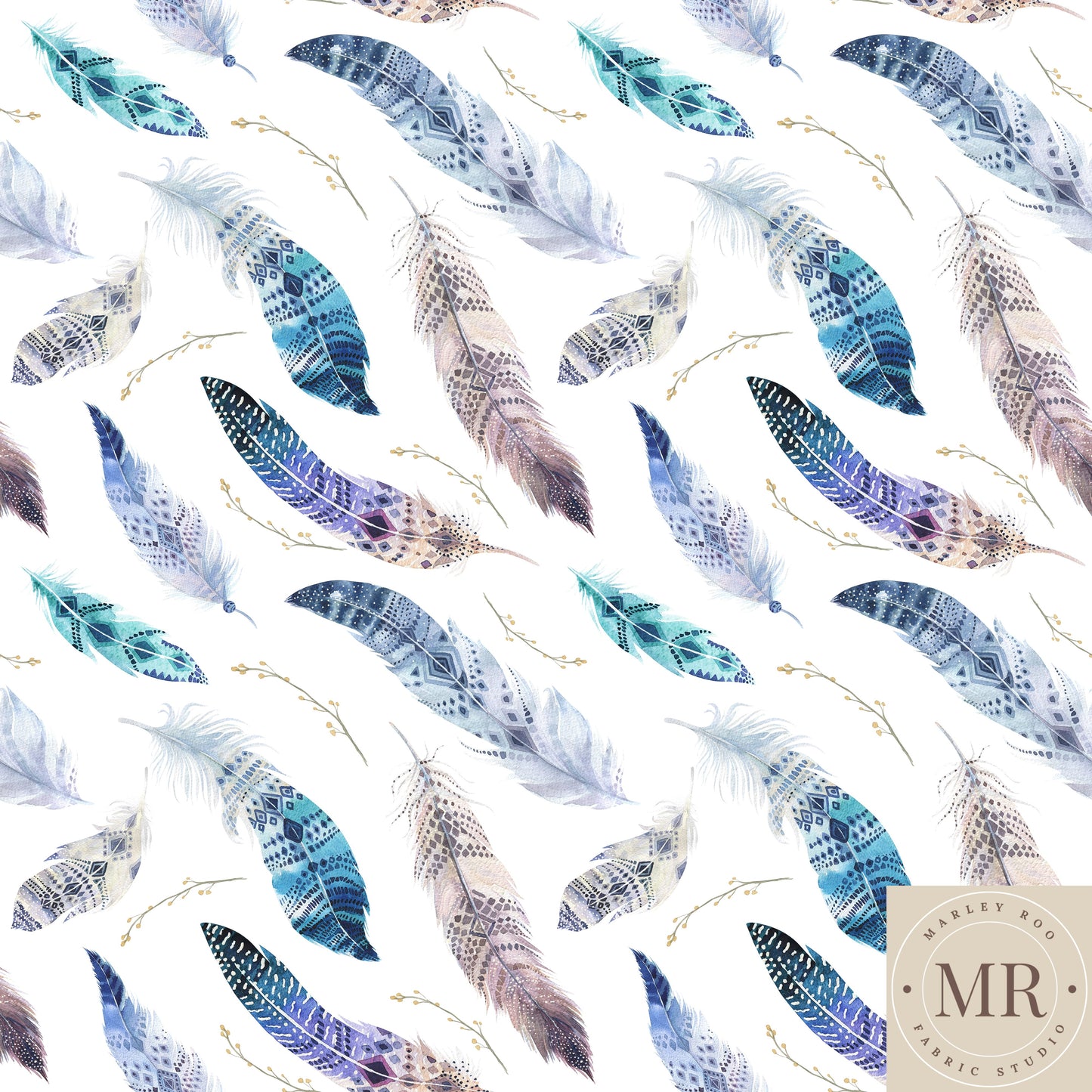 July Pre Order - Pastel Feathers Aqua & Blue